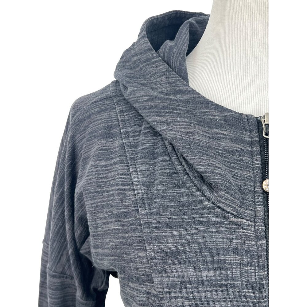 Athleta Gray Cinch Hem Thumbholes Ribbed Knit Inner Layer Zip Up Hoodie Sweater - Picture 5 of 16